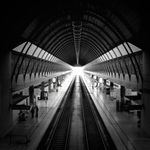 Geometric lines focusing on a central bright point